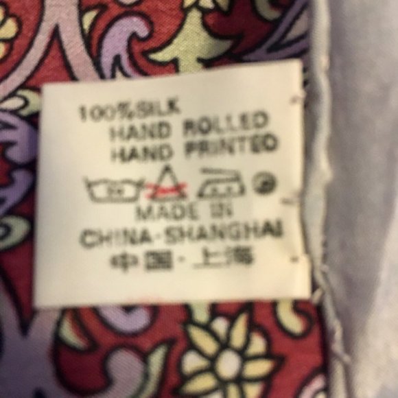 Golden Camel Silk Scarf Paisley Gray Rust Lavender Green Large Square Hand Print - Picture 6 of 6